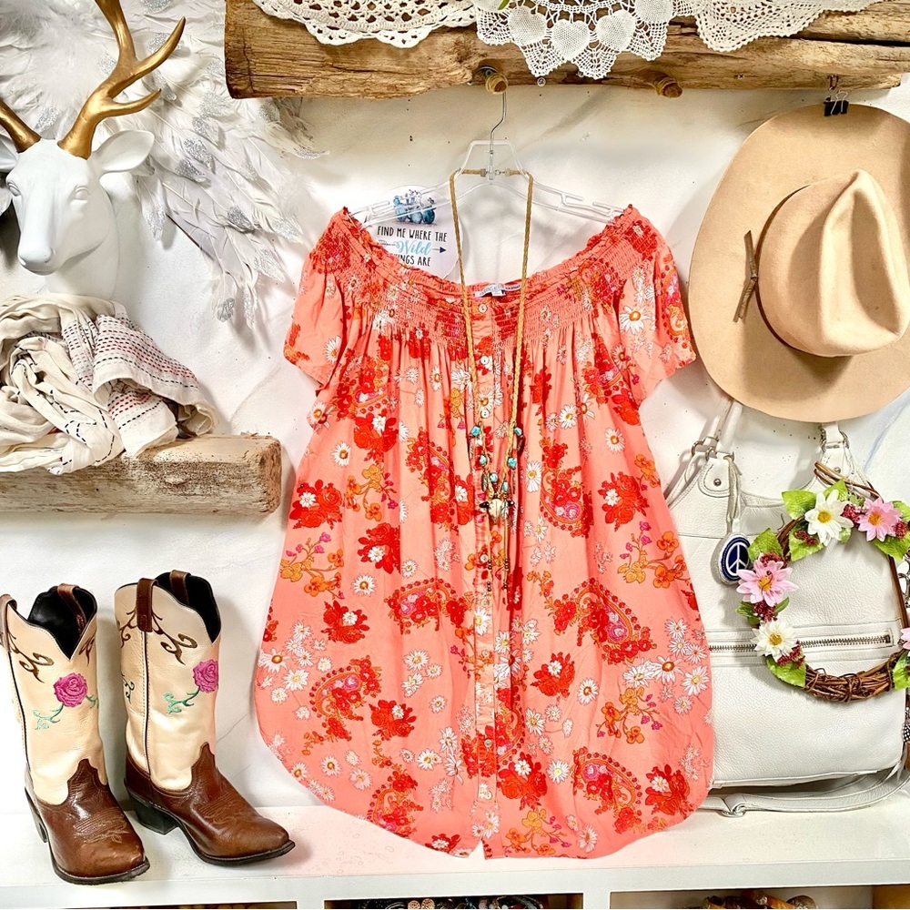 Anthropologie Patrons Of Peace off the shoulder tunic/mini dress w prairie vibe - Picture 3 of 10